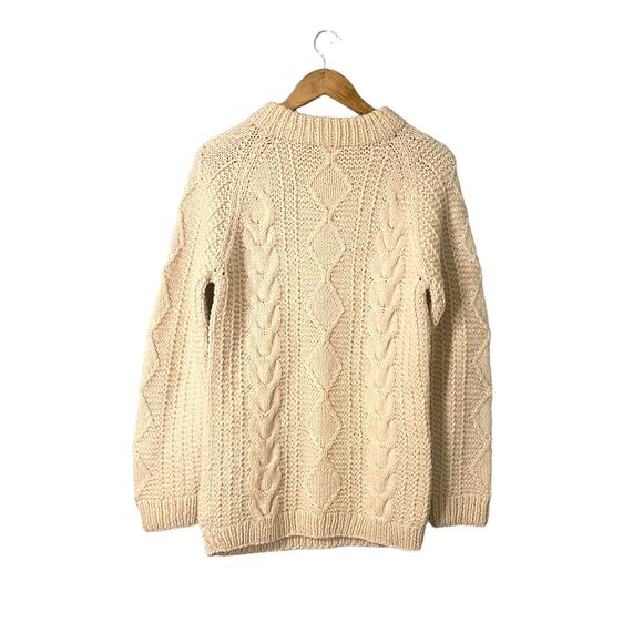 Fisherman Sweater Unisex Size M Crewneck Cable Knit Diamond Cream Wool Natural - Picture 2 of 9